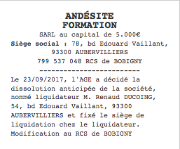 annonce legale sarl dissolution